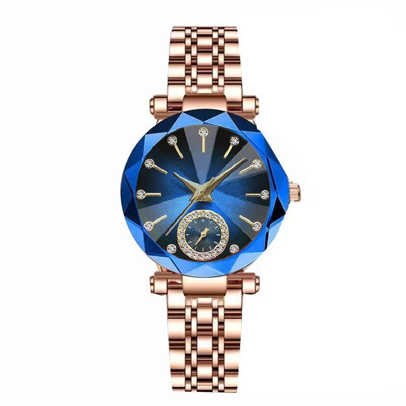 Women's Quartz Gold-Plated Watch, High-Value Simple Alloy Leather Strap Retro Diamond-Encrusted Wristwatch for Middle School Students